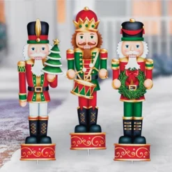 Collections Etc Festive Holiday Nutcracker Garden Stakes - Set Of 3