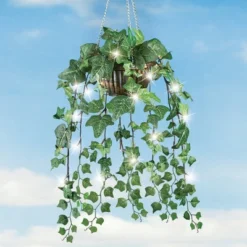 Collections Etc Artificial Ivy Hanging Plant With LED Lights 8 X 8 X 27.5 Green