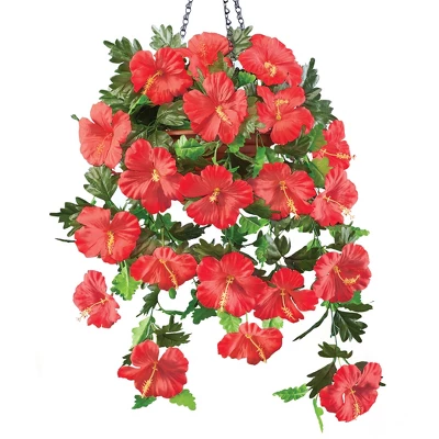 Collections Etc Hanging Artificial Tropical Hibiscus Bush Basket Set 7 Collections Etc Hanging Artificial Tropical Hibiscus Bush Basket Set - Image 5