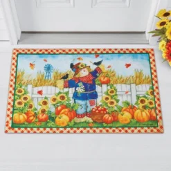 Collections Etc Scarecrow Pumpkin Harvest Printed Doormat 1'6"x2'6"