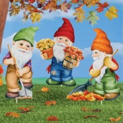 Collections Etc Fall Gardening Gnomes Outdoor Stakes - Set Of 3