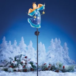 Collections Etc Solar Powered Angel In Blue Garden Stake Decoration