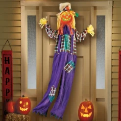Collections Etc Color-Changing LED Lighted Pumpkin Scarecrow Decoration 40 X 4 X 80