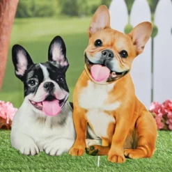 Collections Etc Realistic French Bulldog Pair Outdoor Garden Stake