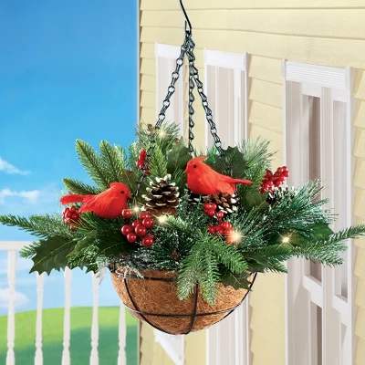 Collections Etc LED Frosted Hanging Artificial Winter Pine And Holly Basket 13 X 13 X 18 3 Collections Etc LED Frosted Hanging Artificial Winter Pine And Holly Basket 13 X 13 X 18