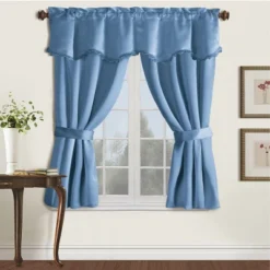 Collections Etc Burlington Black Out Drapery Set With Valance And Tiebacks, 99 Percent Light Blocking, Insulating And Noise Reducing