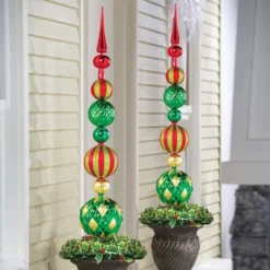 Collections Etc Elegant Christmas Ornaments Porch Planter Finial Stake 6 X 6 X 45
