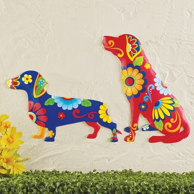 Collections Etc Colorful Metal Floral Dog Outdoor Wall Art 4 Collections Etc Colorful Metal Floral Dog Outdoor Wall Art - Image 2
