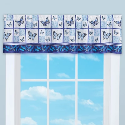 Collections Etc Blue Butterfly Floral Patchwork Window Valance 3 Collections Etc Blue Butterfly Floral Patchwork Window Valance