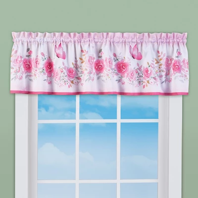 Collections Etc Pink Roses Garland & Butterflies Window Valance Curtains 3 Collections Etc Pink Roses Garland & Butterflies Window Valance Curtains