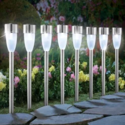 Collections Etc Solar Light Pathway Stakes - Set Of 8 Multi Color Lights