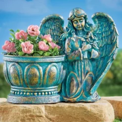 Collections Etc Hand-Painted Praying Angel Copper Style Planter