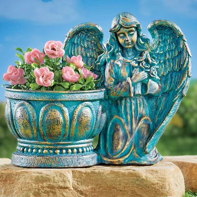 Collections Etc Hand-Painted Praying Angel Copper Style Planter 2 Collections Etc Hand-Painted Praying Angel Copper Style Planter