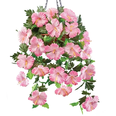 Collections Etc Hanging Artificial Tropical Hibiscus Bush Basket Set 6 Collections Etc Hanging Artificial Tropical Hibiscus Bush Basket Set - Image 4