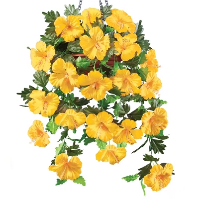 Collections Etc Hanging Artificial Tropical Hibiscus Bush Basket Set 8 Collections Etc Hanging Artificial Tropical Hibiscus Bush Basket Set - Image 6
