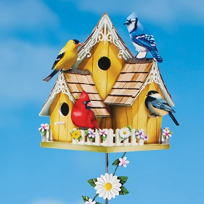 Collections Etc Realistic Birdhouse Floral 3-Foot Tall Garden Stake 3 Collections Etc Realistic Birdhouse Floral 3-Foot Tall Garden Stake