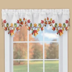Collections Etc Lovely Embroidered Leaf Border Window Valance