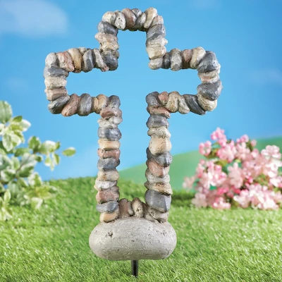 Collections Etc Hand-Painted Stone Cross Outdoor Garden Stake 3 Collections Etc Hand-Painted Stone Cross Outdoor Garden Stake