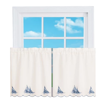 Collections Etc Sailboat Embroidered Curtains 5 Collections Etc Sailboat Embroidered Curtains - Image 3