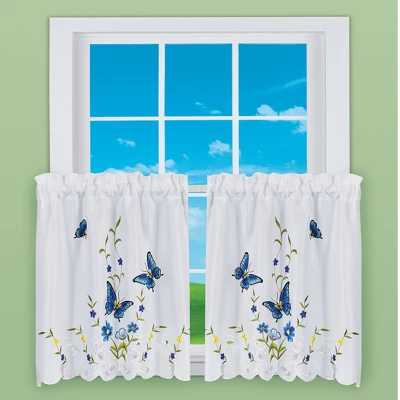 Collections Etc Butterfly Floral Rod Pocket Top Window Curtains, Single Panel, 3 Collections Etc Butterfly Floral Rod Pocket Top Window Curtains, Single Panel,