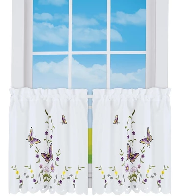 Collections Etc Embroidered Lavender Butterfly Floral Window Curtains 6 Collections Etc Embroidered Lavender Butterfly Floral Window Curtains - Image 4
