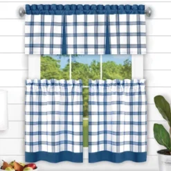 Collections Etc Farmhouse Tate Plaid Valance And Tier Curtain Set