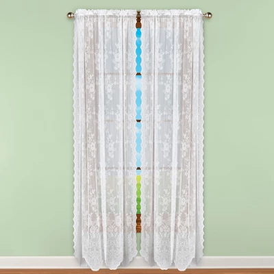 Collections Etc Lace Rose Pattern Rod Pocket Top Window Curtains 3 Collections Etc Lace Rose Pattern Rod Pocket Top Window Curtains