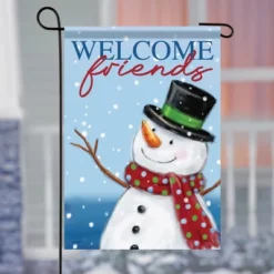 Collections Etc Welcome Friends Snowman Outdoor Garden Flag