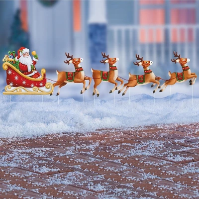 Collections Etc Santa's Sleigh And Reindeer Stakes Outdoor Christmas Decoration 3 Collections Etc Santa's Sleigh And Reindeer Stakes Outdoor Christmas Decoration