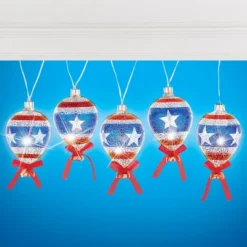 Collections Etc Mercury Glass Styled Americana Balloon LED String Lights