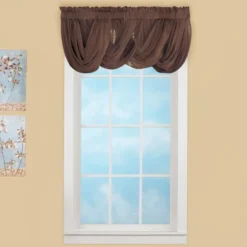 Collections Etc Scoop Two-Piece Rod Pocket Solid-Colored Sheer Valances For Windows, Decorative Accent And Added Privacy For Any Room In