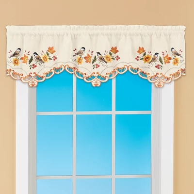 Collections Etc Embroidered Autumn Chickadee Sunflower Window Valance 3 Collections Etc Embroidered Autumn Chickadee Sunflower Window Valance