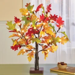 Collections Etc LED Lighted Artificial Tabletop Autumn Maple Tree 4 X 4 X 22