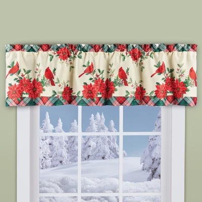 Collections Etc Cardinal And Poinsettia Plaid Border Window Valance 3 Collections Etc Cardinal And Poinsettia Plaid Border Window Valance