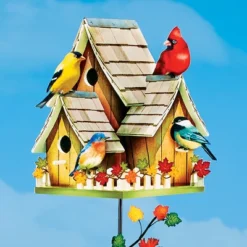 Collections Etc Enchanting 3-Perch Fall Birdhouse Garden Stake