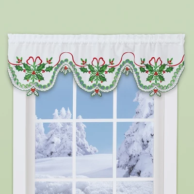 Collections Etc Beautiful Embroidered Holly Cutwork Window Valance 3 Collections Etc Beautiful Embroidered Holly Cutwork Window Valance