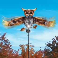 Collections Etc Solar Powered Metal Flying Owl Garden Stake