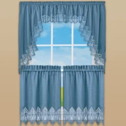 Collections Etc Elegant Lace Trim Tier Rod Pocket Top Window Curtain Set -Home Decor Store GUEST a5ab7b10 fe9b 4a75 ba45 e49f8d8a3cde