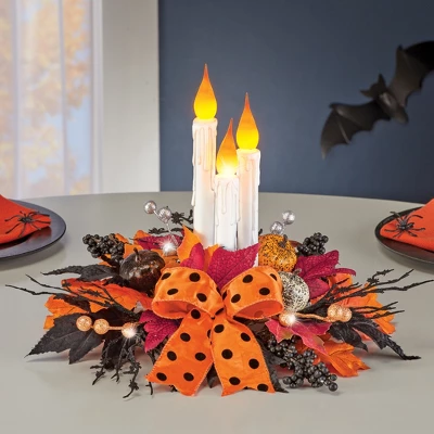 Collections Etc LED-Lighted Halloween Candle Centerpiece 13 X 13 X 11 2 Collections Etc LED-Lighted Halloween Candle Centerpiece 13 X 13 X 11