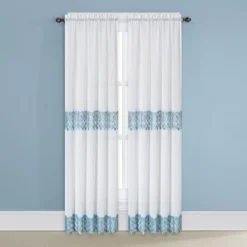 Collections Etc Lilian Lace Trim Sheer Rod Pocket Drapes