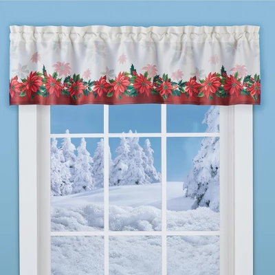 Collections Etc Poinsettias & Holly Cream Colored Curtain Valance 3 Collections Etc Poinsettias & Holly Cream Colored Curtain Valance