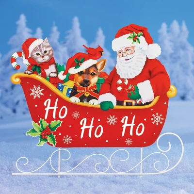 Collections Etc "Ho Ho Ho" Santa In Sleigh Outdoor Christmas Yard Stake 3 Collections Etc "Ho Ho Ho" Santa In Sleigh Outdoor Christmas Yard Stake