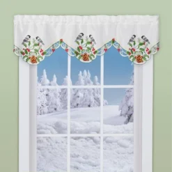 Collections Etc Charming Festive Chickadee Holly Window Valance