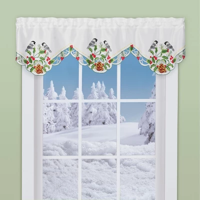 Collections Etc Charming Festive Chickadee Holly Window Valance 3 Collections Etc Charming Festive Chickadee Holly Window Valance