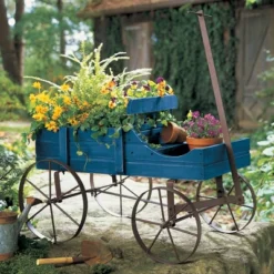 Collections Etc Wagon Decorative Indoor / Outdoor Garden Backyard Planter