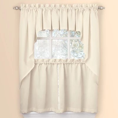 Collections Etc Solid Textured Tier Window Curtain Pair With Rod Pocket Top For Easy Hanging - Classic Home Decor For Any Room 4 Collections Etc Solid Textured Tier Window Curtain Pair With Rod Pocket Top For Easy Hanging - Classic Home Decor For Any Room - Image 2