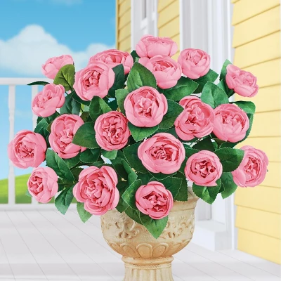 Collections Etc Cabbage Rose Bushes Set Of 3 3 Collections Etc Cabbage Rose Bushes Set Of 3
