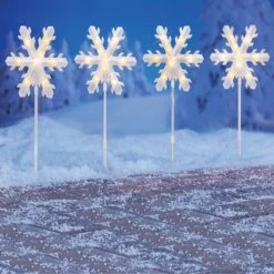 Collections Etc Sparkling Snowflake Holiday Path Light Stake Set