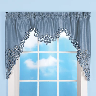Collections Etc Elegant Scalloped Design Cut-Out And Embroidered Scroll Window Valance With Rod Pocket Top For Easy Hanging 3 Collections Etc Elegant Scalloped Design Cut-Out And Embroidered Scroll Window Valance With Rod Pocket Top For Easy Hanging