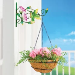 Collections Etc Hummingbird Floral Wall Bracket With Hanging Basket Planter 8 X 8 X 15